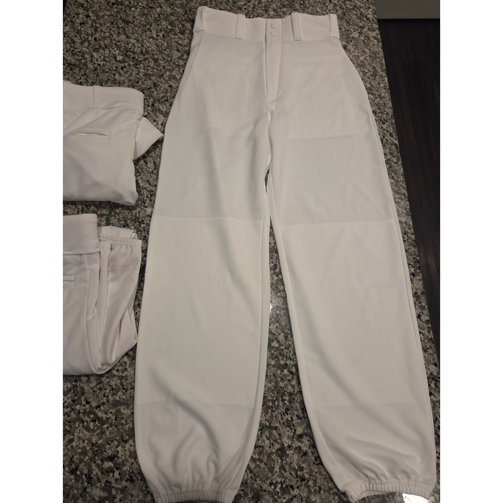 Lot of 3 Alleson‎ Athletic Mens Wht Baseball Pants Adult Small Elastic Bottom